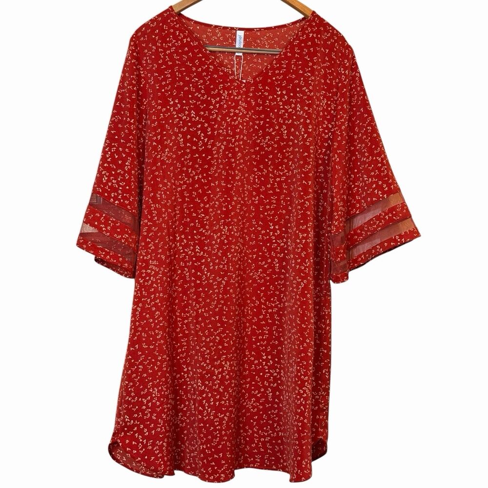 Plus Size Floral Dress Womens 2XL Red Ditsy Boho Tunic NWT Cottagecore Hippie - Picture 2 of 11